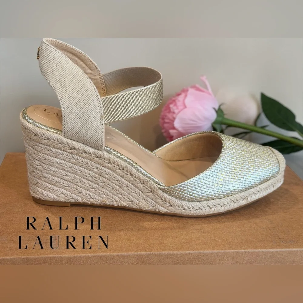 Lauren Ralph Lauren size 9.5 Pearl Espadrille Wedge Pumps BRAND NEW IN BOX! - Picture 2 of 12